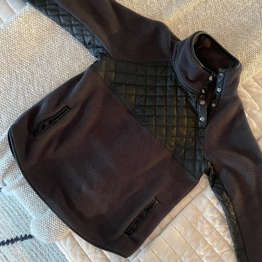 Abercrombie Black Vegan Leather Snap Up Fleece